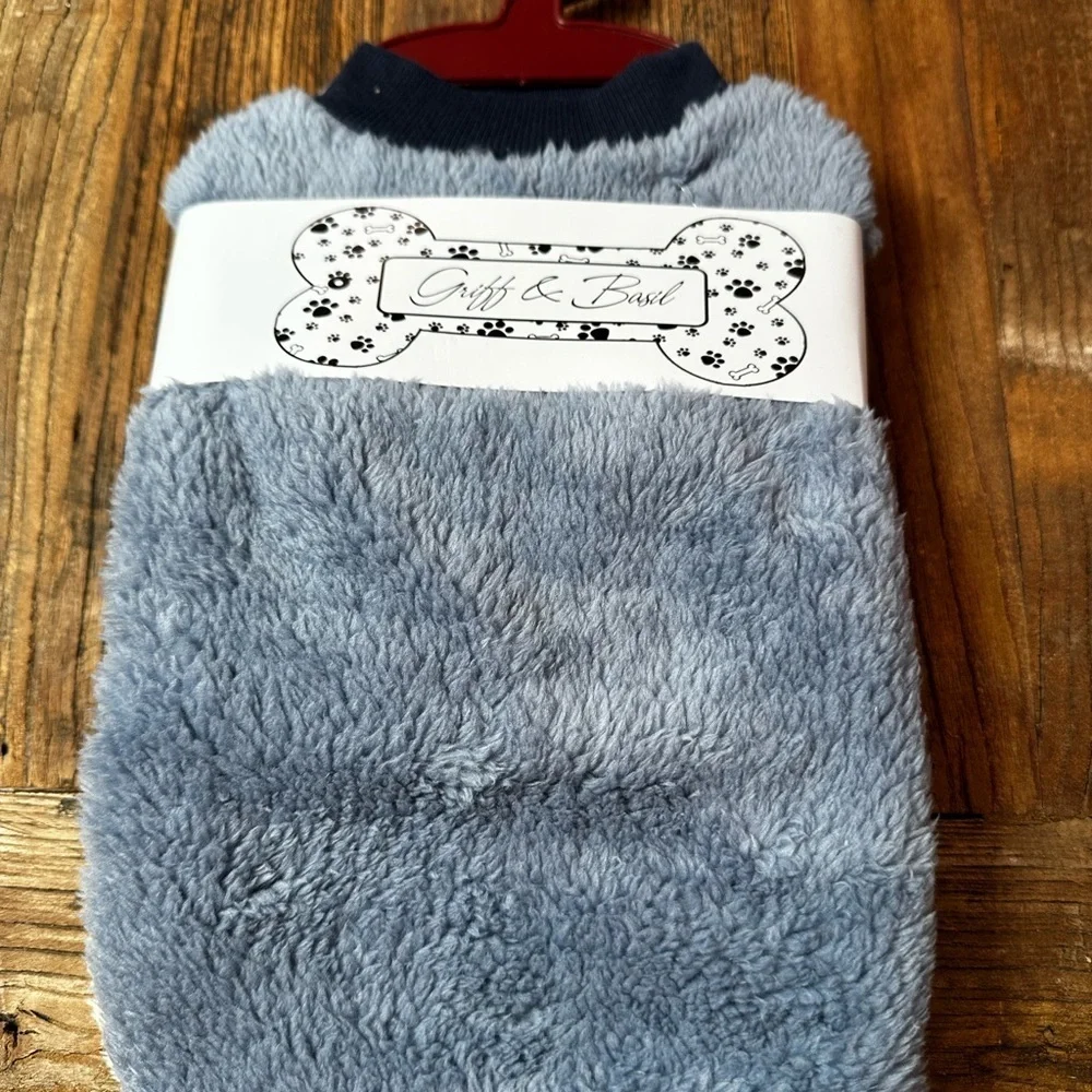 Gray Fuzzy Dog Sweater set of two blue a cream